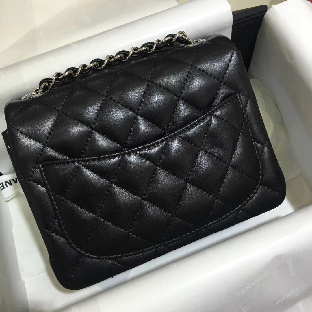 Chanel  香奈儿  Cf系列 17cm 原厂皮 小羊皮 黑色 银扣