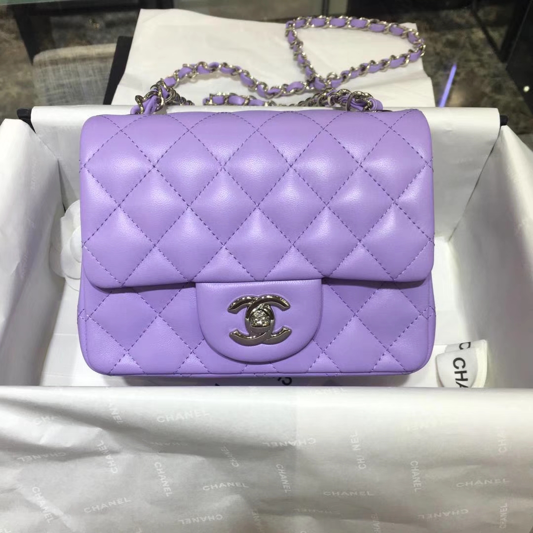 Chanel  香奈儿  Cf系列 17cm 原厂皮 小羊皮 薰衣草紫 银扣