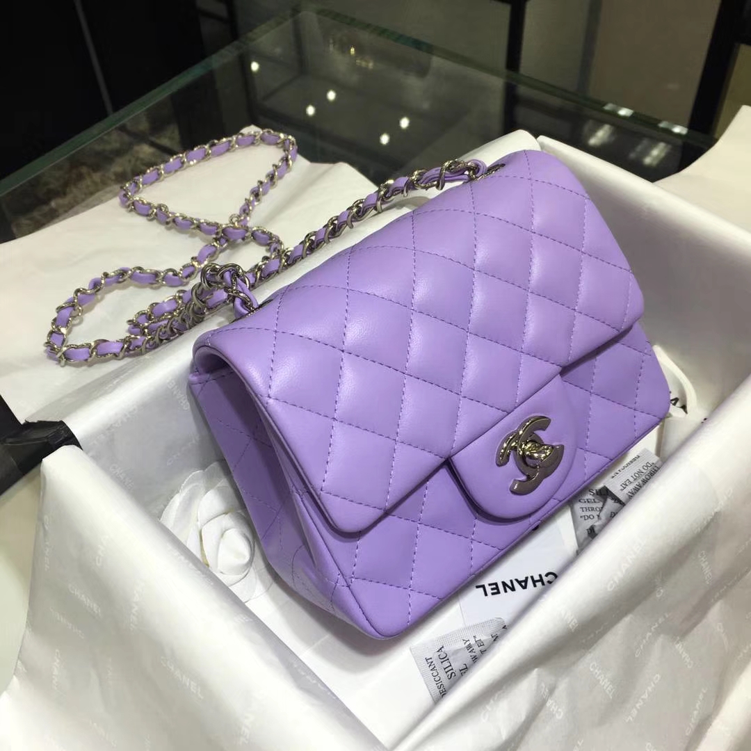 Chanel  香奈儿  Cf系列 17cm 原厂皮 小羊皮 薰衣草紫 银扣