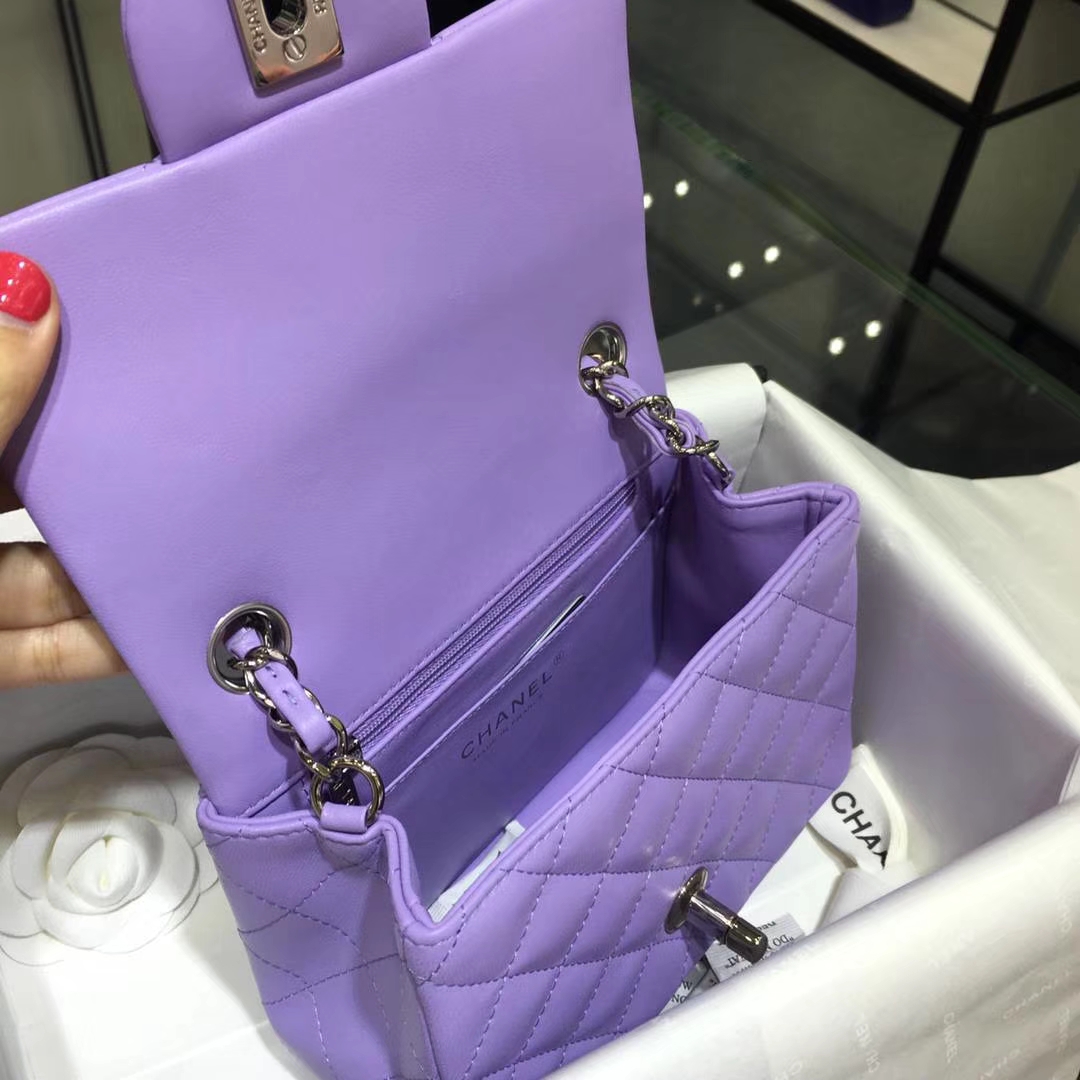 Chanel  香奈儿  Cf系列 17cm 原厂皮 小羊皮 薰衣草紫 银扣