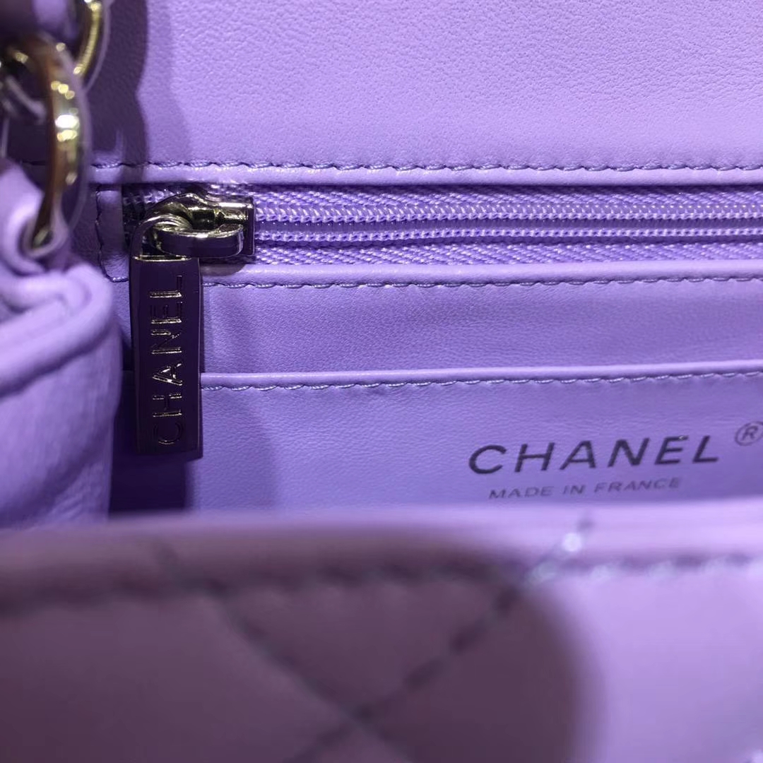 Chanel  香奈儿  Cf系列 17cm 原厂皮 小羊皮 薰衣草紫 银扣