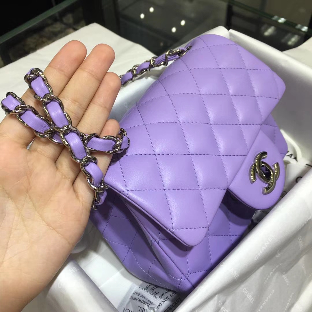 Chanel  香奈儿  Cf系列 17cm 原厂皮 小羊皮 薰衣草紫 银扣