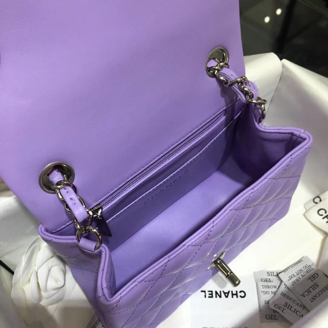 Chanel  香奈儿  Cf系列 17cm 原厂皮 小羊皮 薰衣草紫 银扣