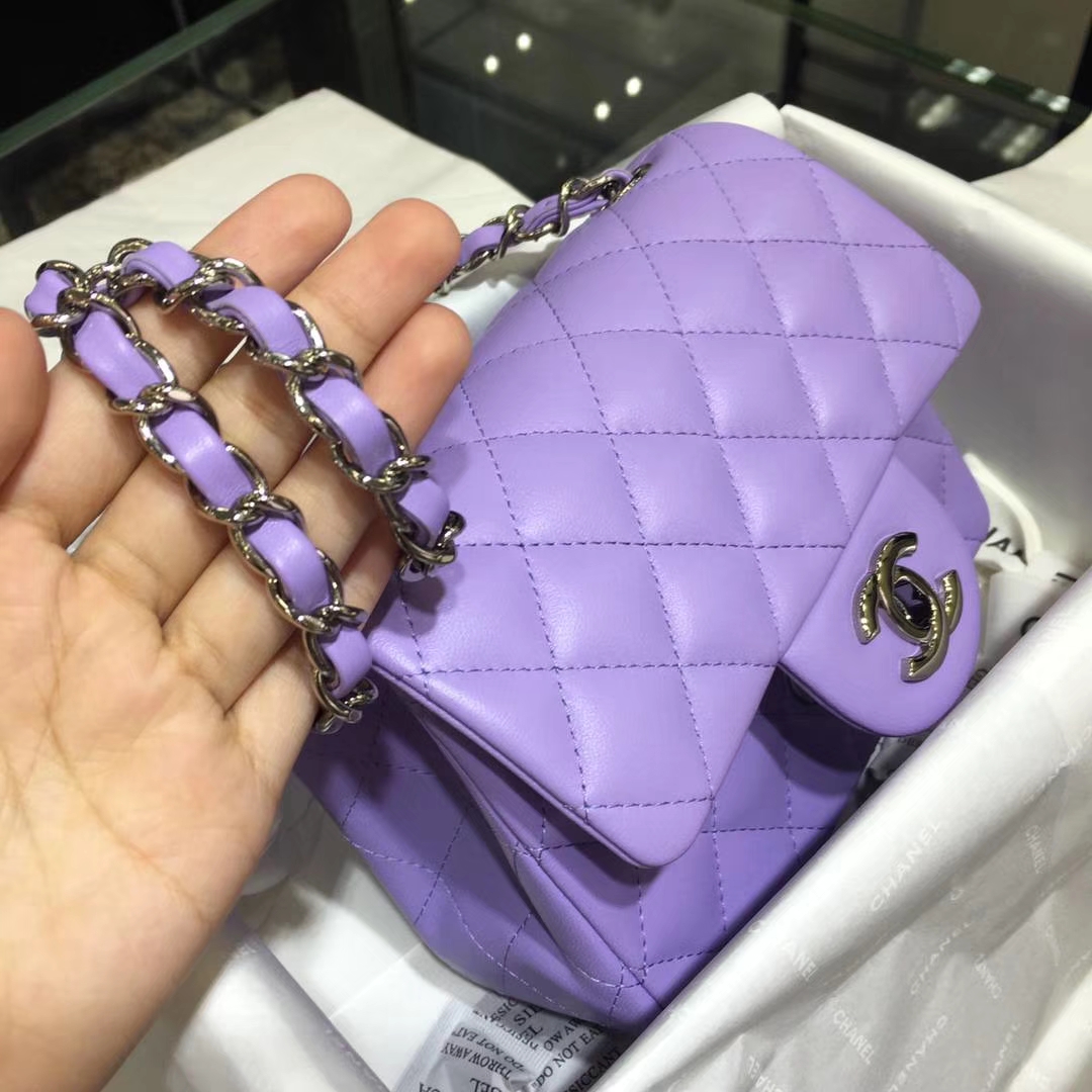 Chanel  香奈儿  Cf系列 17cm 原厂皮 小羊皮 薰衣草紫 银扣