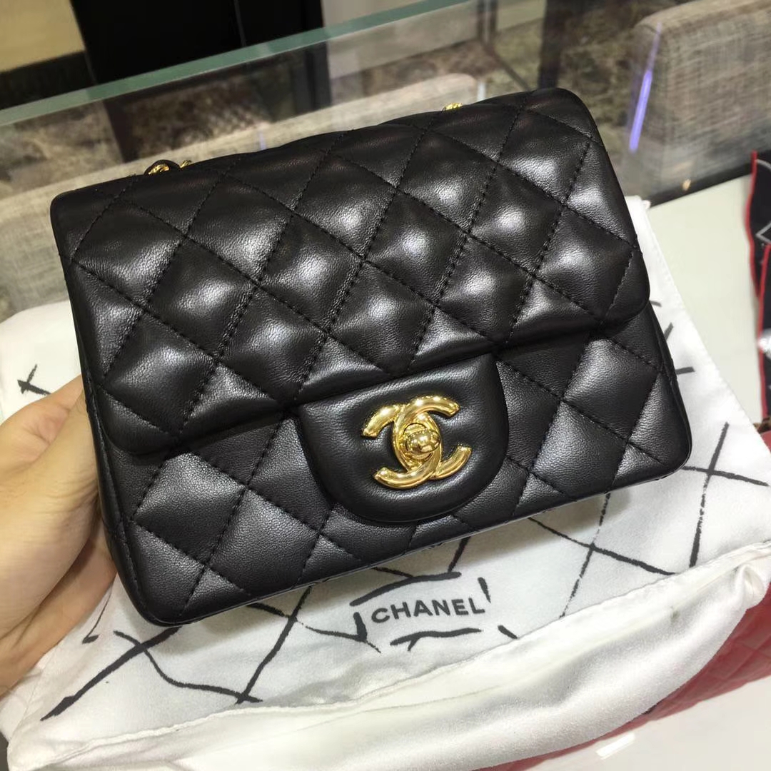 Chanel  香奈儿  Cf系列 17cm 原厂皮 小羊皮 黑色 金扣