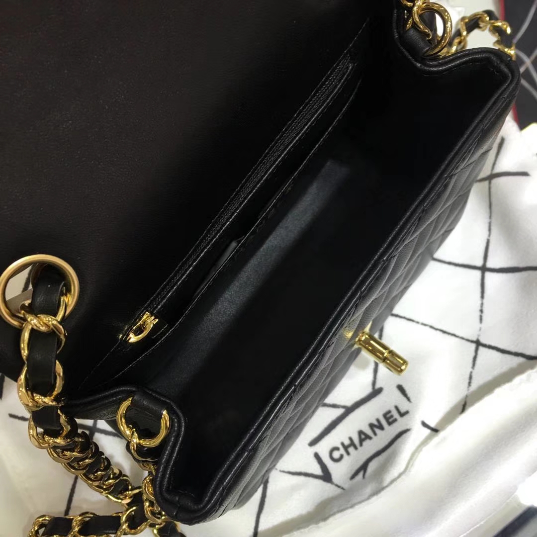 Chanel  香奈儿  Cf系列 17cm 原厂皮 小羊皮 黑色 金扣