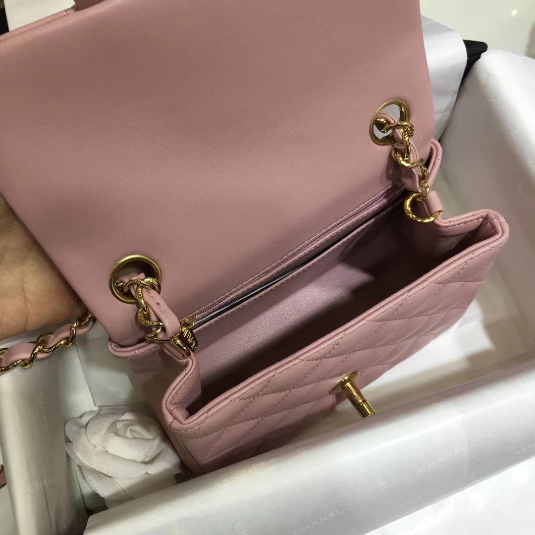 Chanel 香奈儿 Cf系列 17cm 原厂皮小羊皮 浅粉 金扣