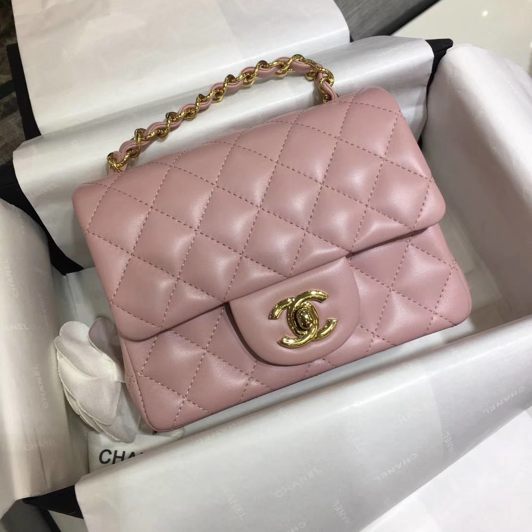 Chanel 香奈儿 Cf系列 17cm 原厂皮小羊皮 浅粉 金扣