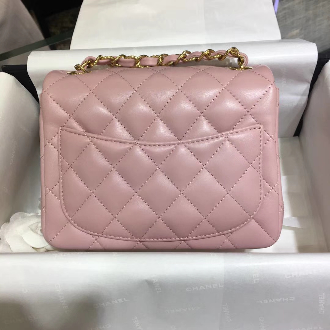 Chanel 香奈儿 Cf系列 17cm 原厂皮小羊皮 浅粉 金扣