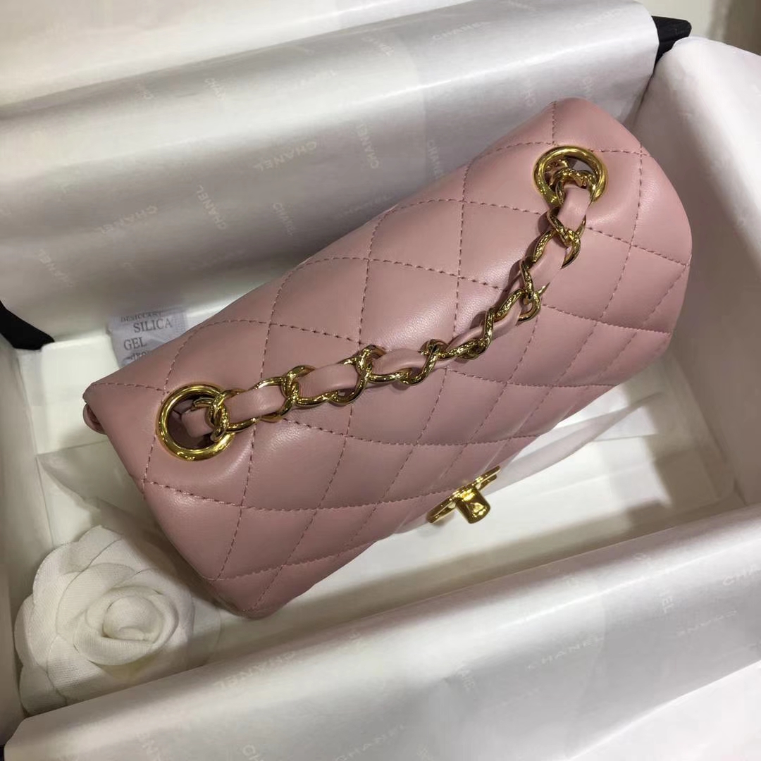 Chanel 香奈儿 Cf系列 17cm 原厂皮小羊皮 浅粉 金扣