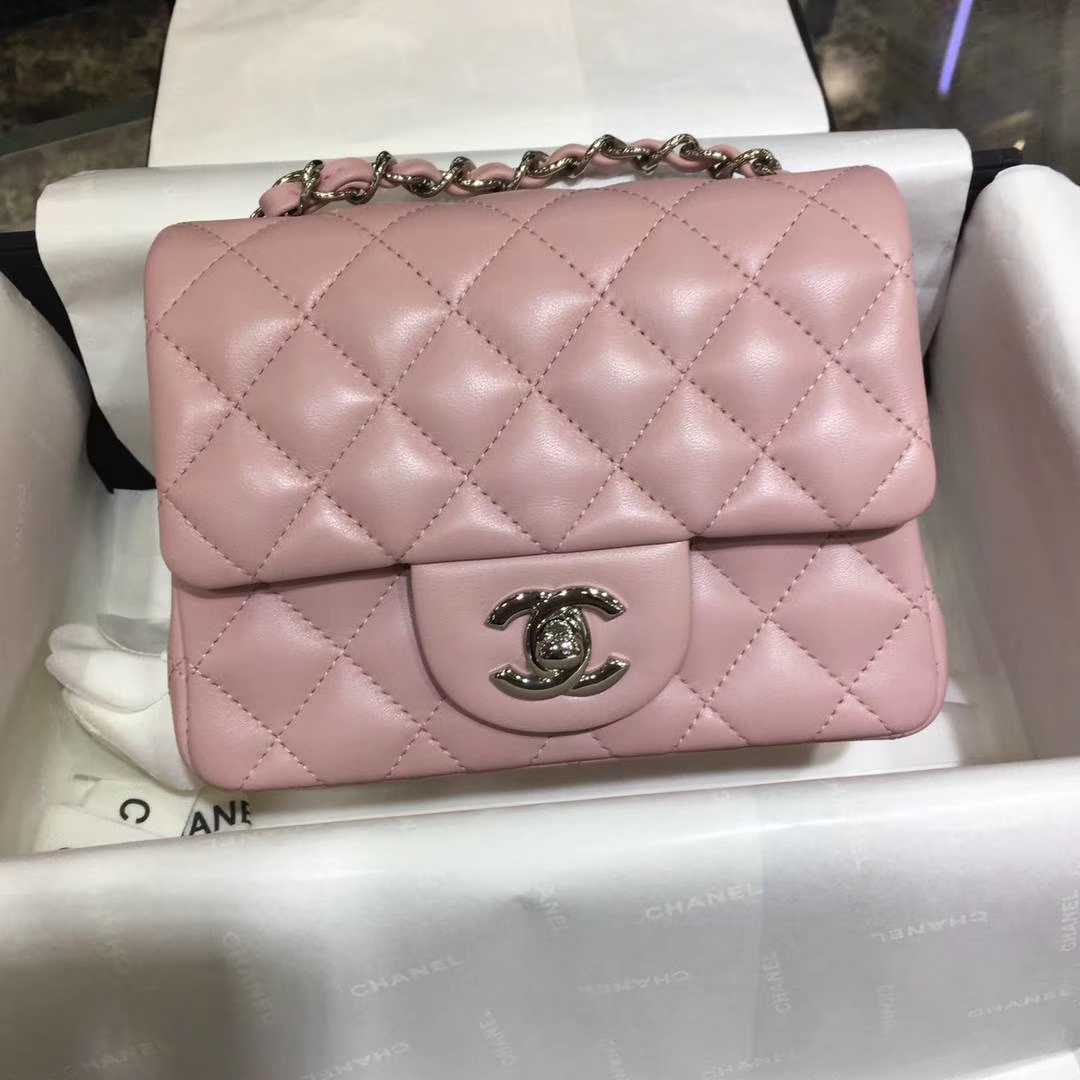 Chanel 香奈儿 Cf系列 17cm 原厂皮小羊皮 浅粉 银扣