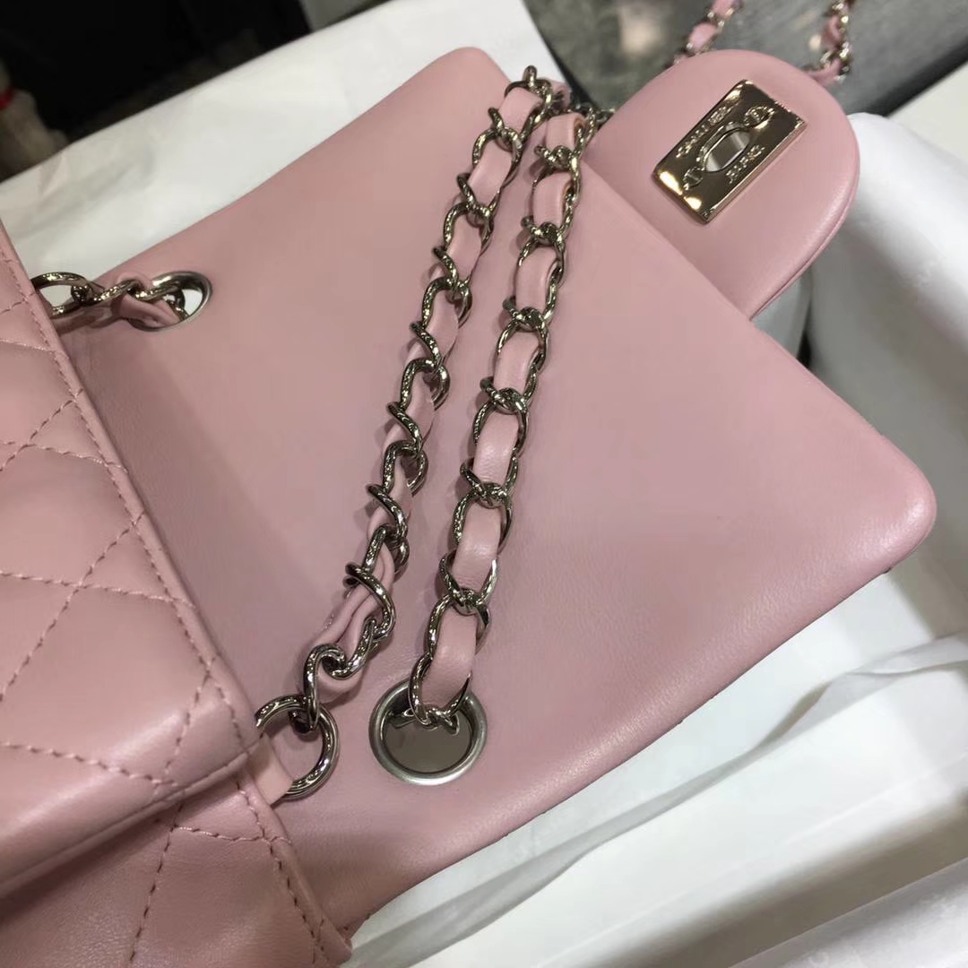 Chanel 香奈儿 Cf系列 17cm 原厂皮小羊皮 浅粉 银扣