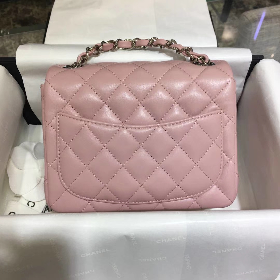 Chanel 香奈儿 Cf系列 17cm 原厂皮小羊皮 浅粉 银扣