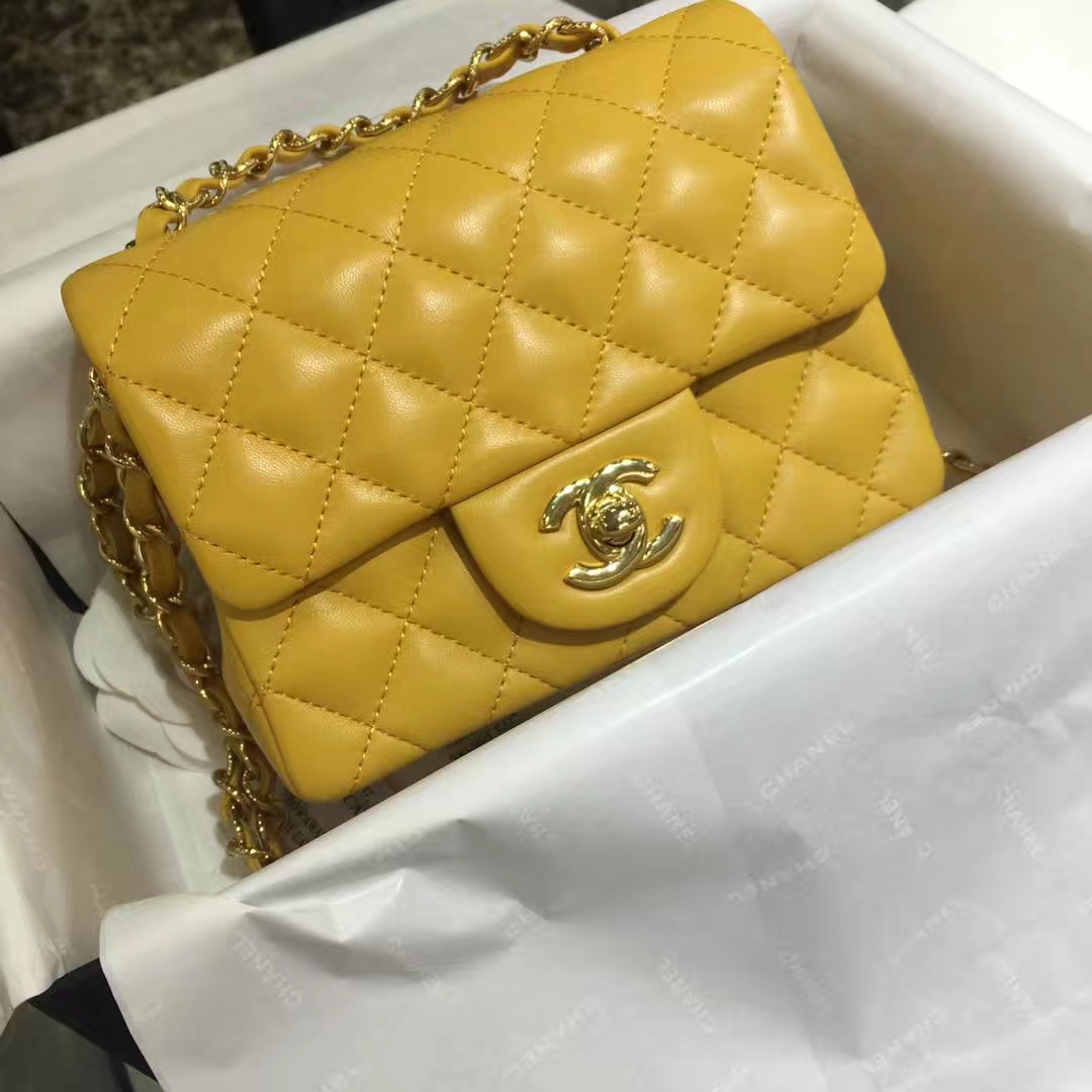 Chanel 香奈儿 Cf系列 17cm～原厂皮小羊皮 芒果黄 金扣