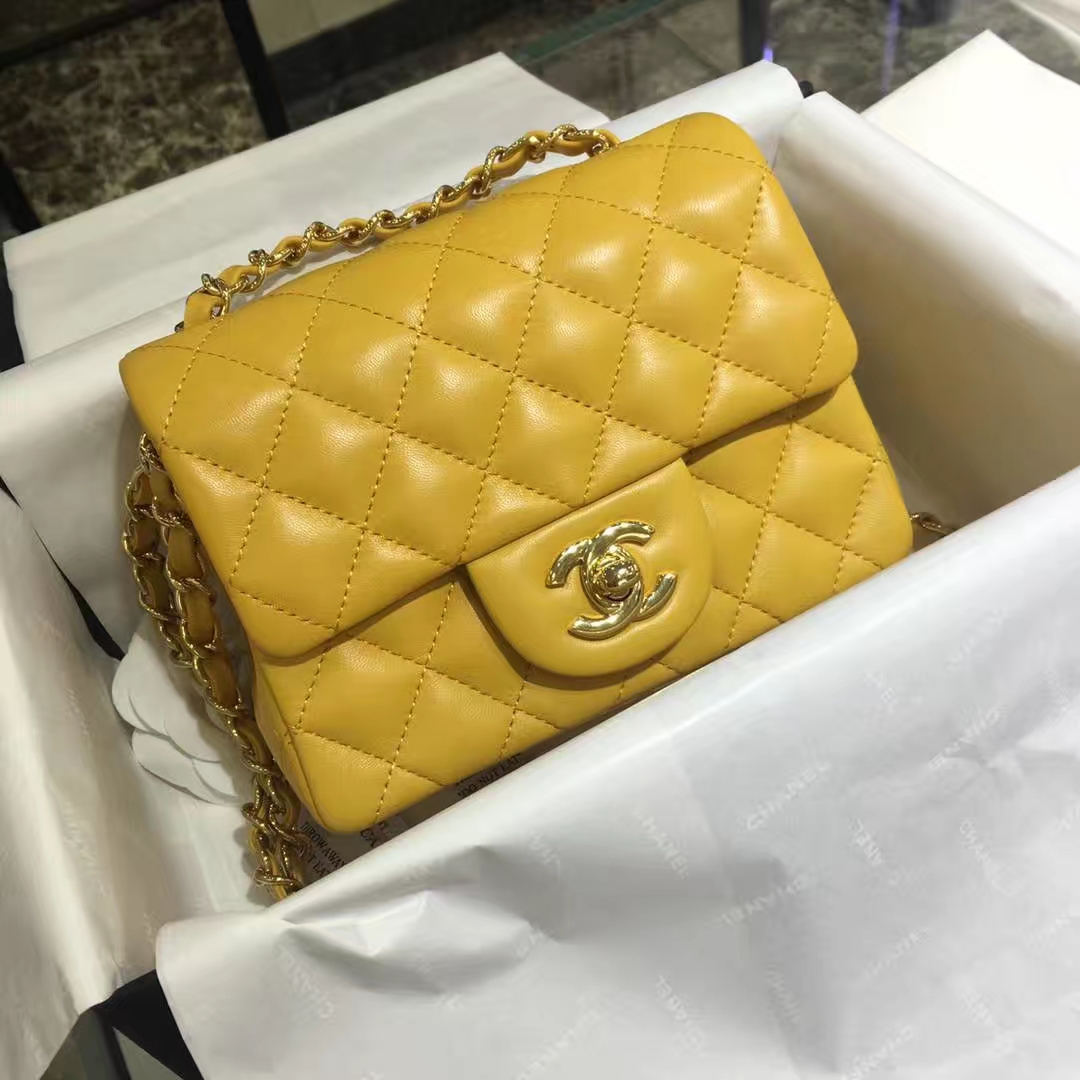 Chanel 香奈儿 Cf系列 17cm～原厂皮小羊皮 芒果黄 金扣