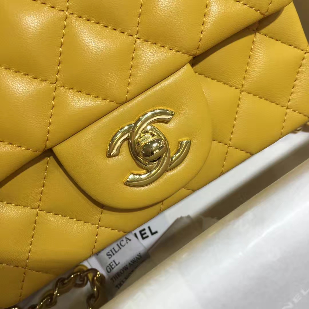 Chanel 香奈儿 Cf系列 17cm～原厂皮小羊皮 芒果黄 金扣