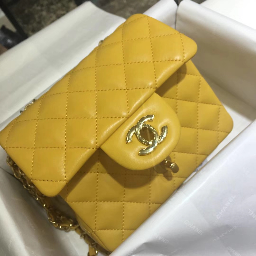 Chanel 香奈儿 Cf系列 17cm～原厂皮小羊皮 芒果黄 金扣