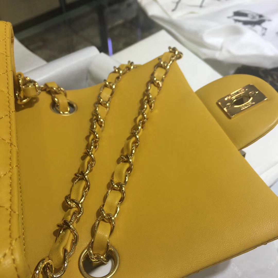 Chanel 香奈儿 Cf系列 17cm～原厂皮小羊皮 芒果黄 金扣