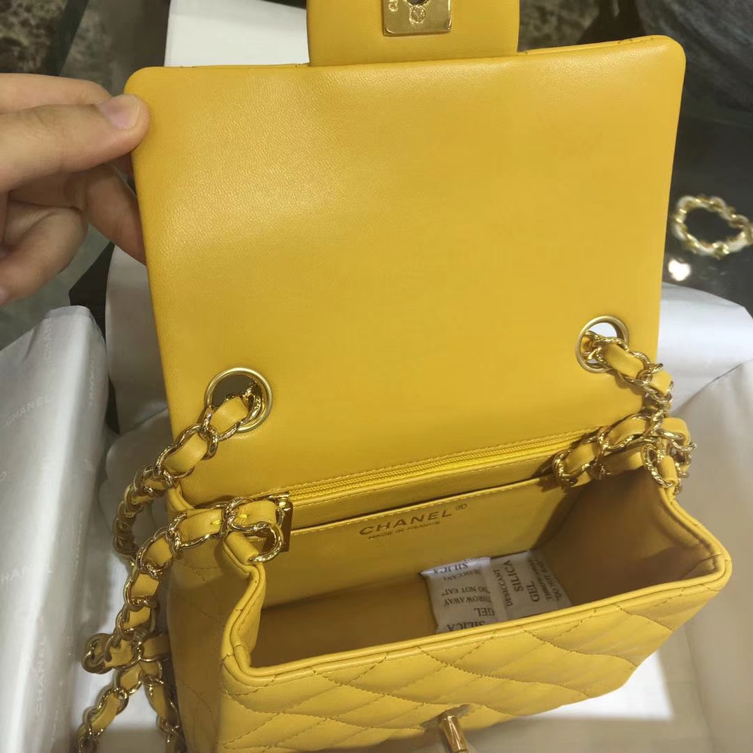 Chanel 香奈儿 Cf系列 17cm～原厂皮小羊皮 芒果黄 金扣