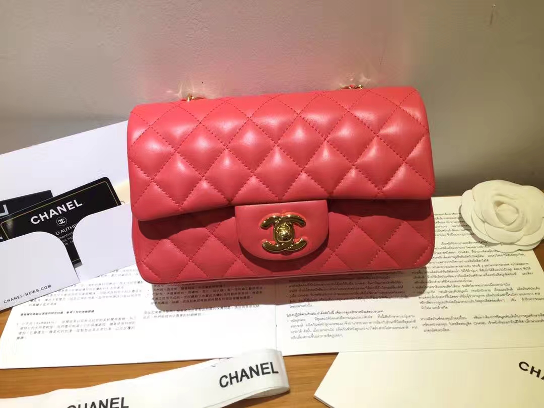 Chanel 香奈儿 Cf系列 20cm 原厂皮小羊皮 西瓜红 金扣