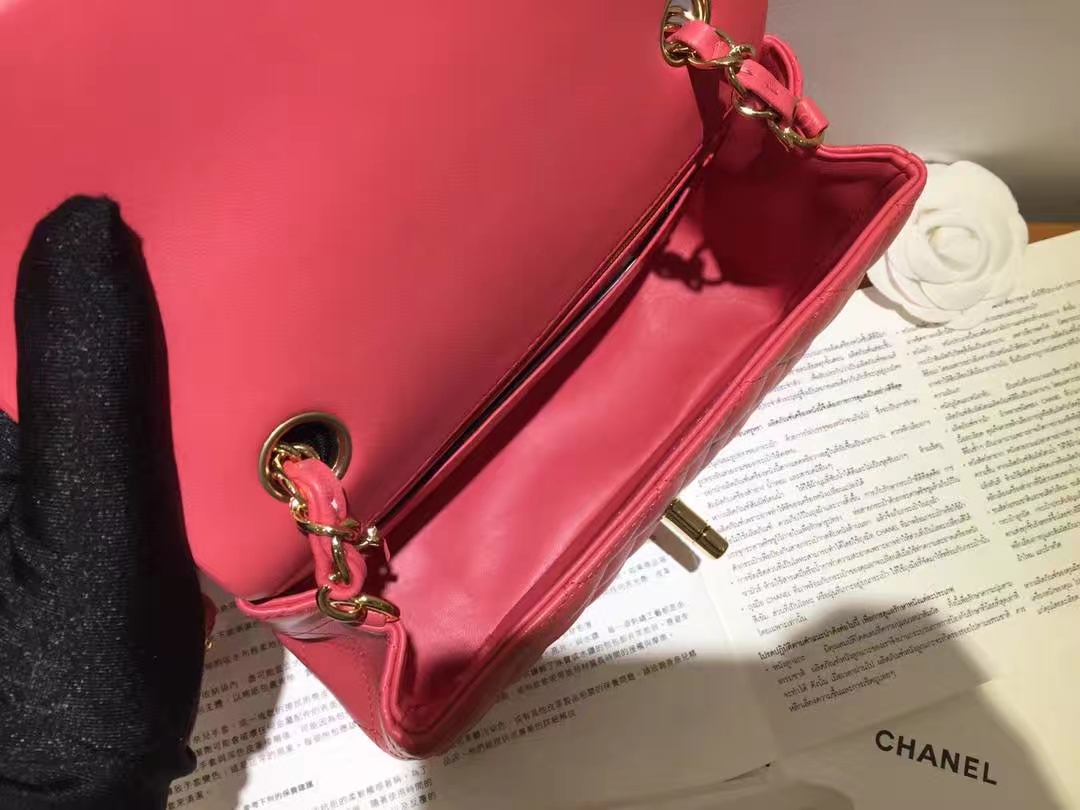 Chanel 香奈儿 Cf系列 20cm 原厂皮小羊皮 西瓜红 金扣
