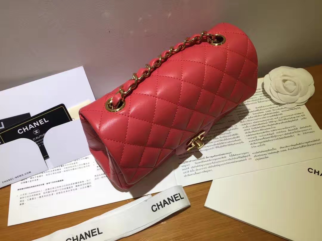Chanel 香奈儿 Cf系列 20cm 原厂皮小羊皮 西瓜红 金扣