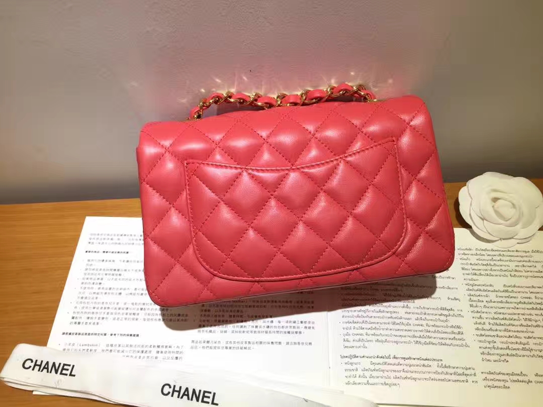 Chanel 香奈儿 Cf系列 20cm 原厂皮小羊皮 西瓜红 金扣