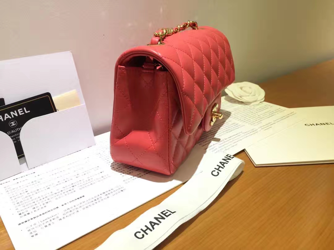 Chanel 香奈儿 Cf系列 20cm 原厂皮小羊皮 西瓜红 金扣