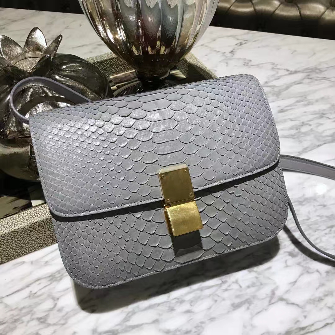 CÉLINE思琳 box 豆腐包 印尼进口蟒蛇 浅灰色