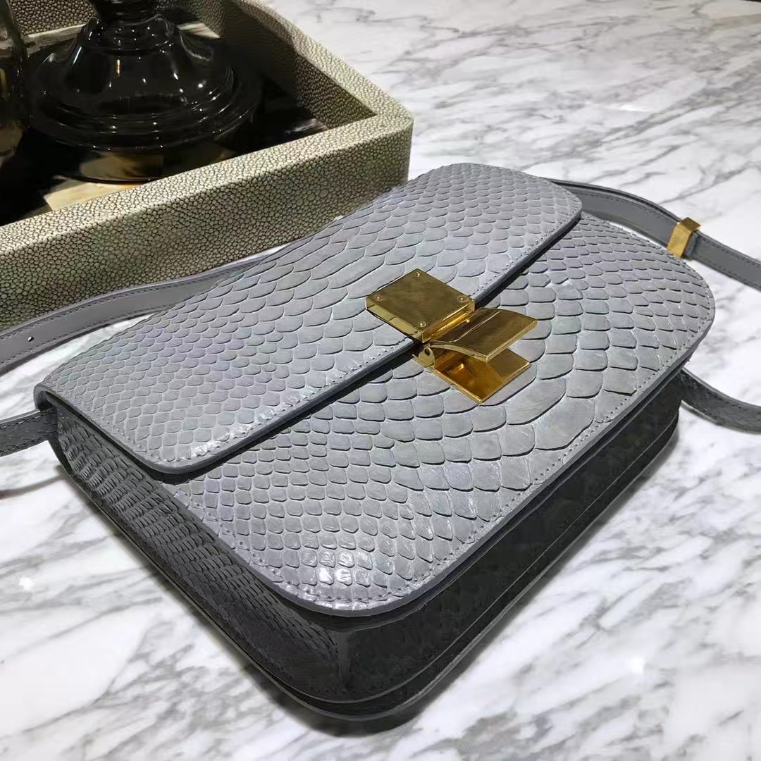 CÉLINE思琳 box 豆腐包 印尼进口蟒蛇 浅灰色