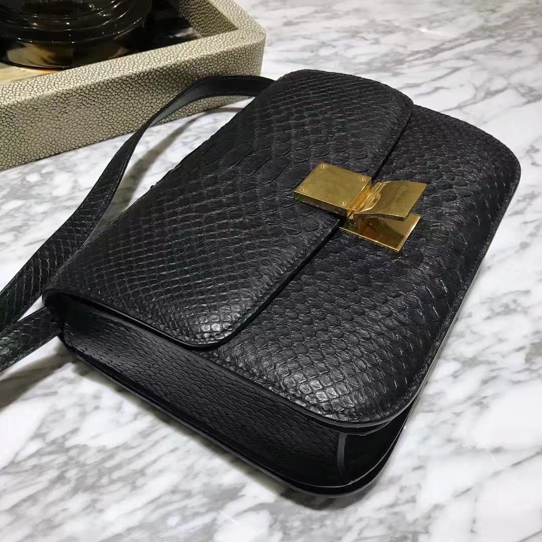 CÉLINE思琳 box 印尼进口蟒蛇皮  黑色