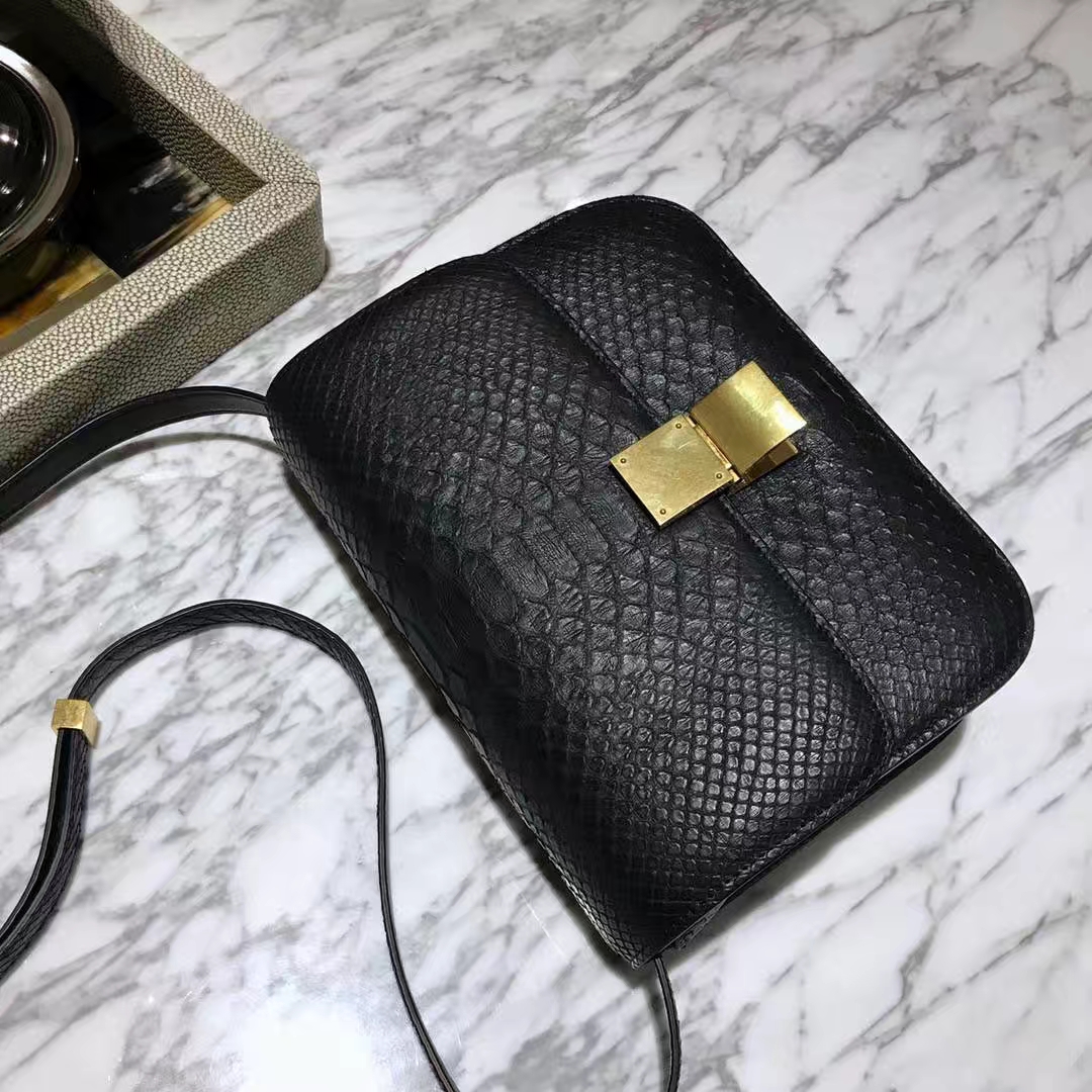 CÉLINE思琳 box 印尼进口蟒蛇皮  黑色