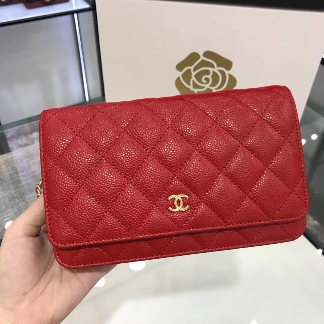 Chanel 香奈儿WOC 19cm 原厂皮鱼子酱 大红 金扣