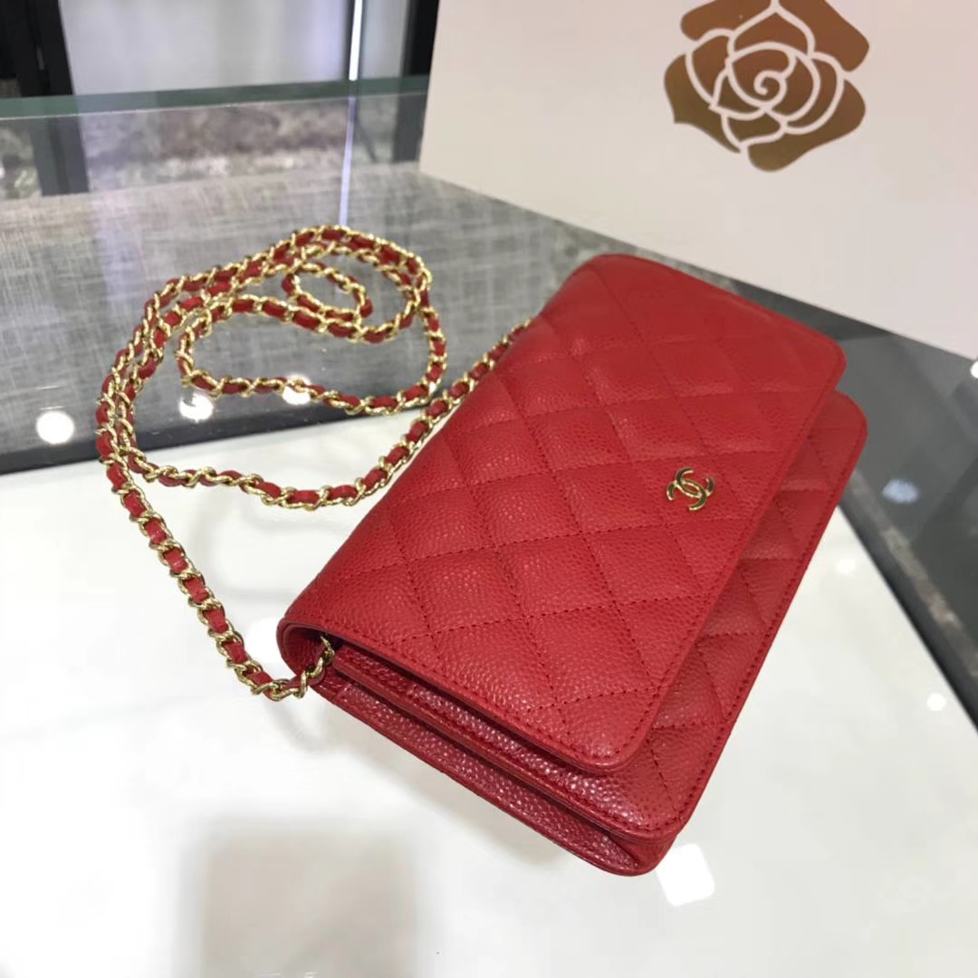 Chanel 香奈儿WOC 19cm 原厂皮鱼子酱 大红 金扣