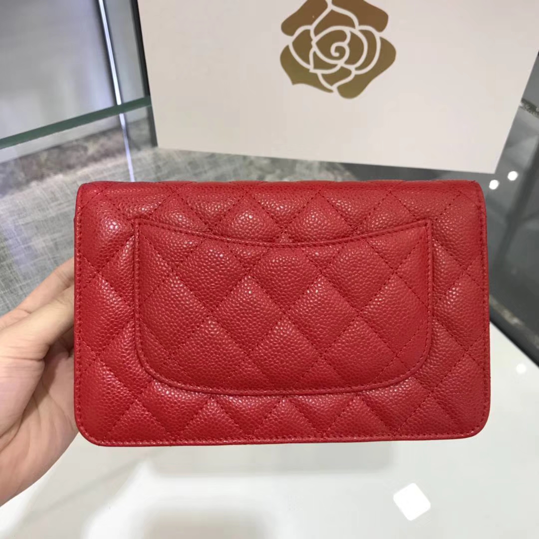 Chanel 香奈儿WOC 19cm 原厂皮鱼子酱 大红 金扣