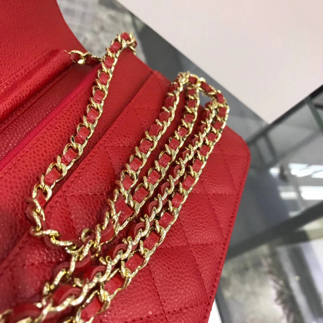 Chanel 香奈儿WOC 19cm 原厂皮鱼子酱 大红 金扣