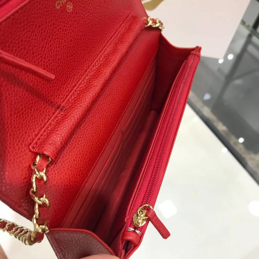 Chanel 香奈儿WOC 19cm 原厂皮鱼子酱 大红 金扣