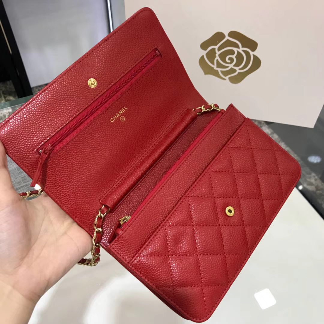 Chanel 香奈儿WOC 19cm 原厂皮鱼子酱 大红 金扣