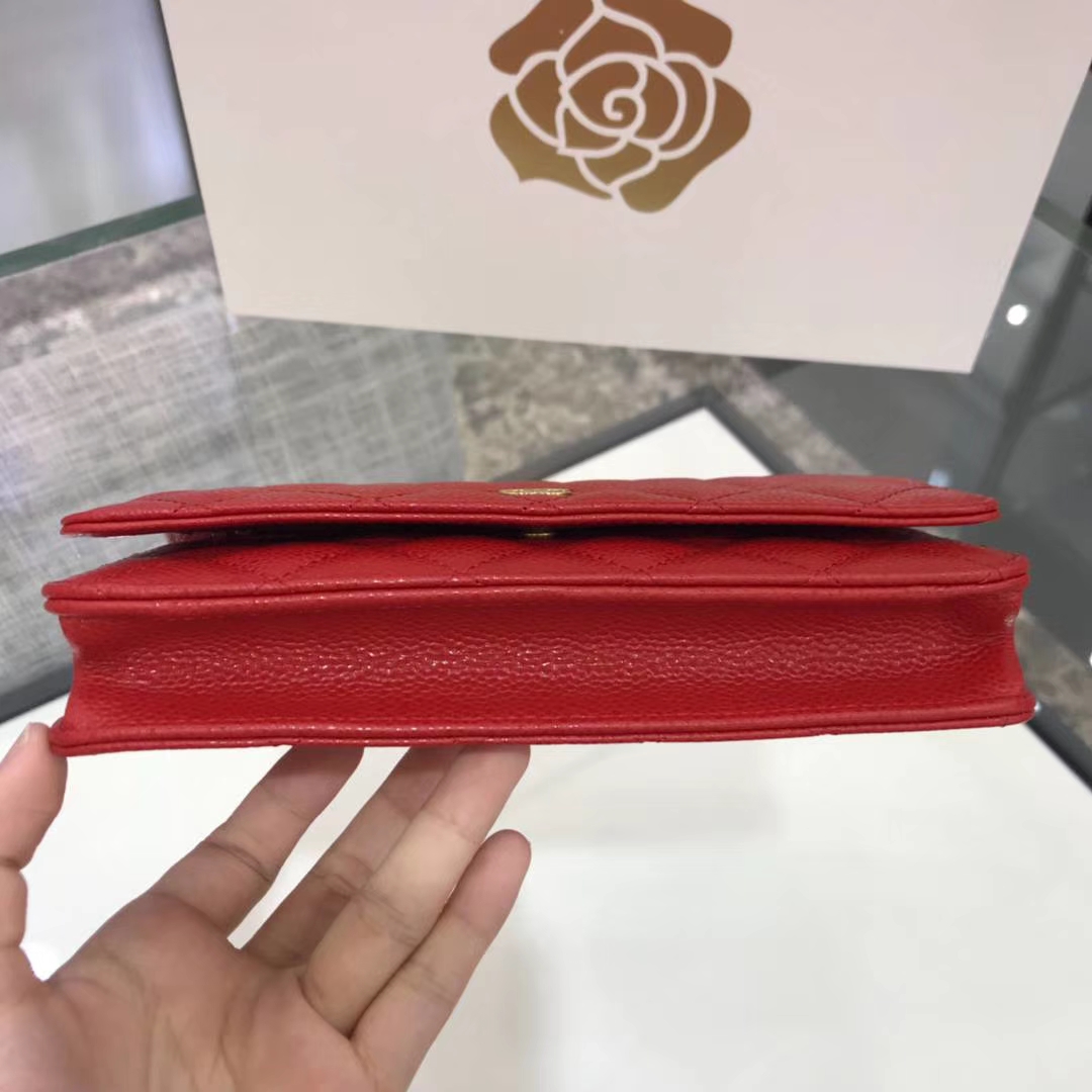 Chanel 香奈儿WOC 19cm 原厂皮鱼子酱 大红 金扣