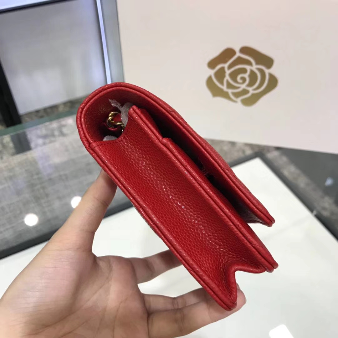 Chanel 香奈儿WOC 19cm 原厂皮鱼子酱 大红 金扣