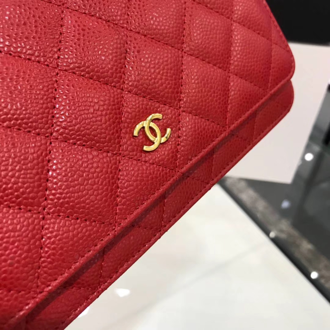 Chanel 香奈儿WOC 19cm 原厂皮鱼子酱 大红 金扣