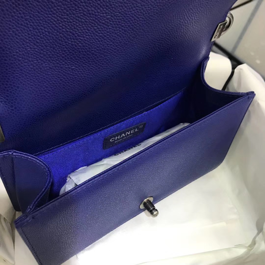 Chanel 香奈儿 Leboy Bag  鱼子酱  电关蓝 25cm 古银扣