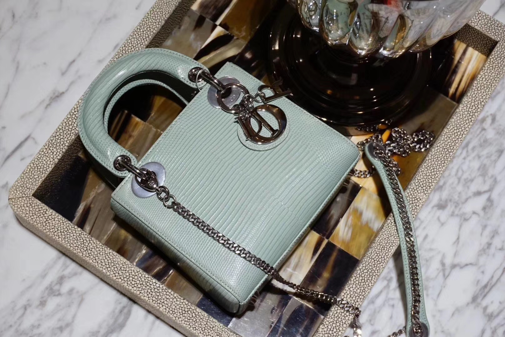 Dior mini 蜥蜴皮 完美出品 金扣 清新薄荷绿