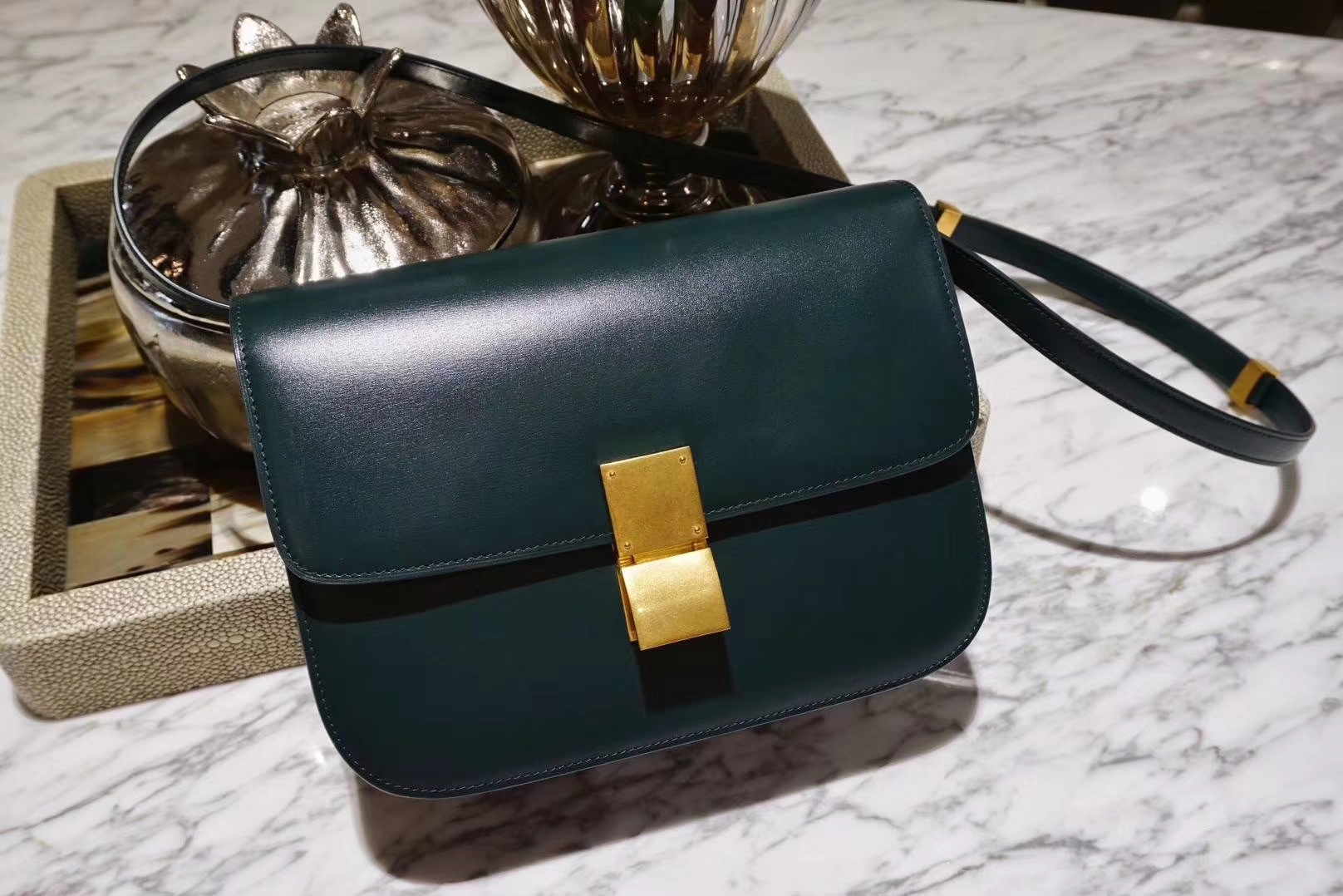 Celine 思琳 box 中号墨绿色 全新做法  新版本  新工艺