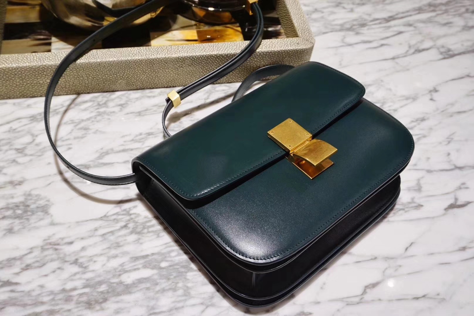 Celine 思琳 box 中号墨绿色 全新做法  新版本  新工艺