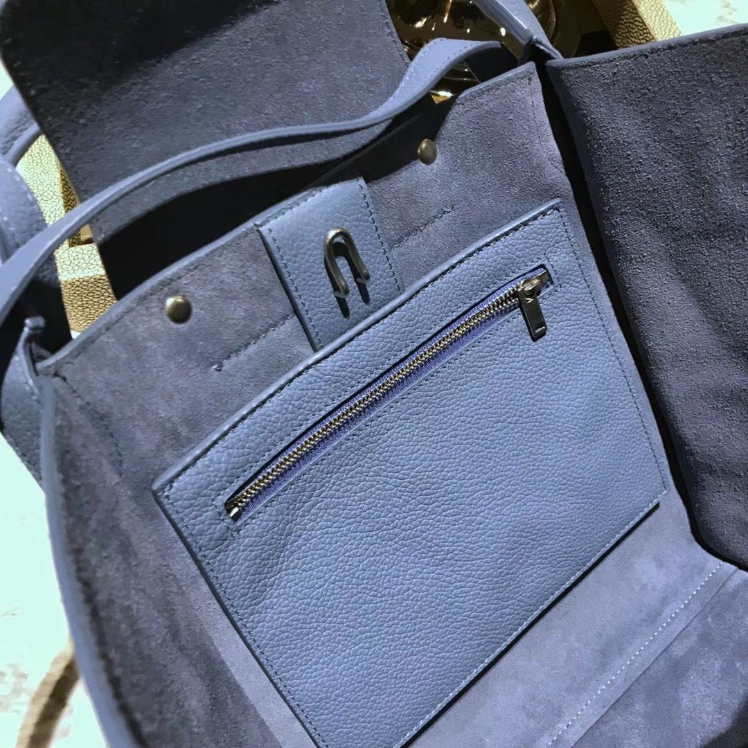 CÉLINE 购物袋 专柜同步发售 中号24cm 天空蓝 进口荔枝纹牛皮