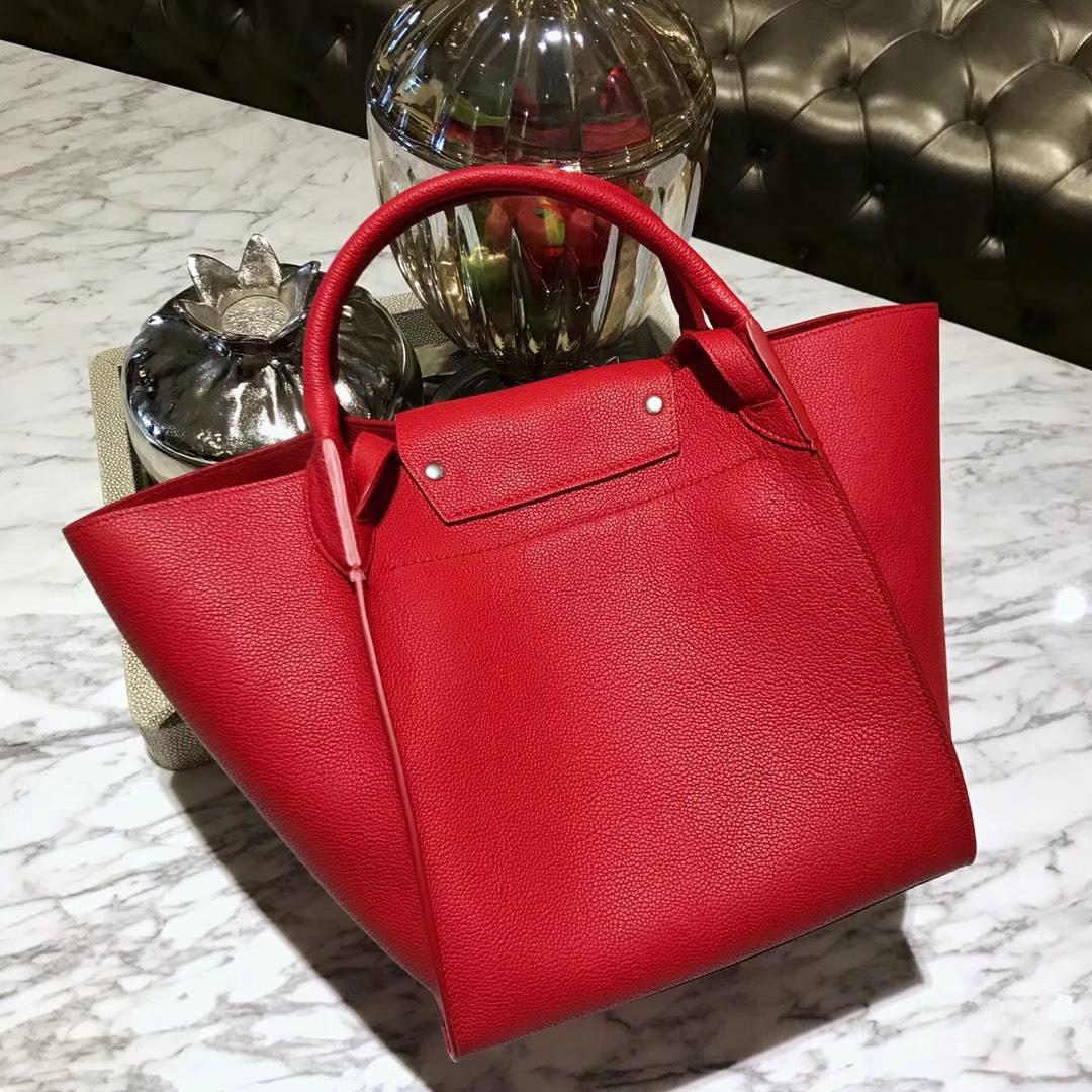 CÉLINE 购物袋 专柜同步发售 中号24cm 红色 进口荔枝纹牛皮