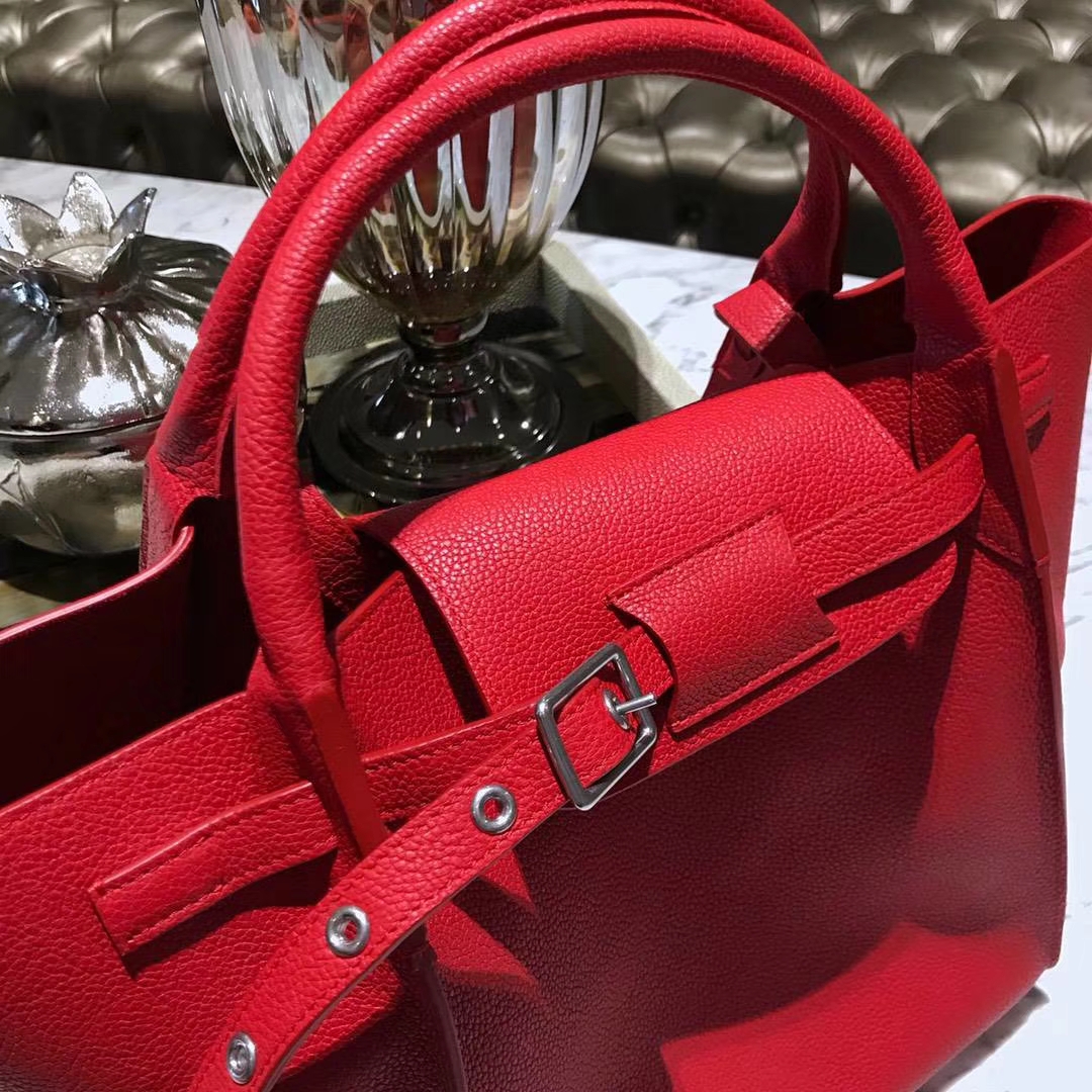 CÉLINE 购物袋 专柜同步发售 中号24cm 红色 进口荔枝纹牛皮