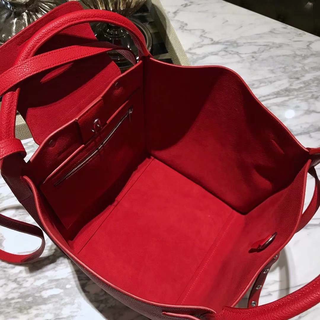 CÉLINE 购物袋 专柜同步发售 中号24cm 红色 进口荔枝纹牛皮