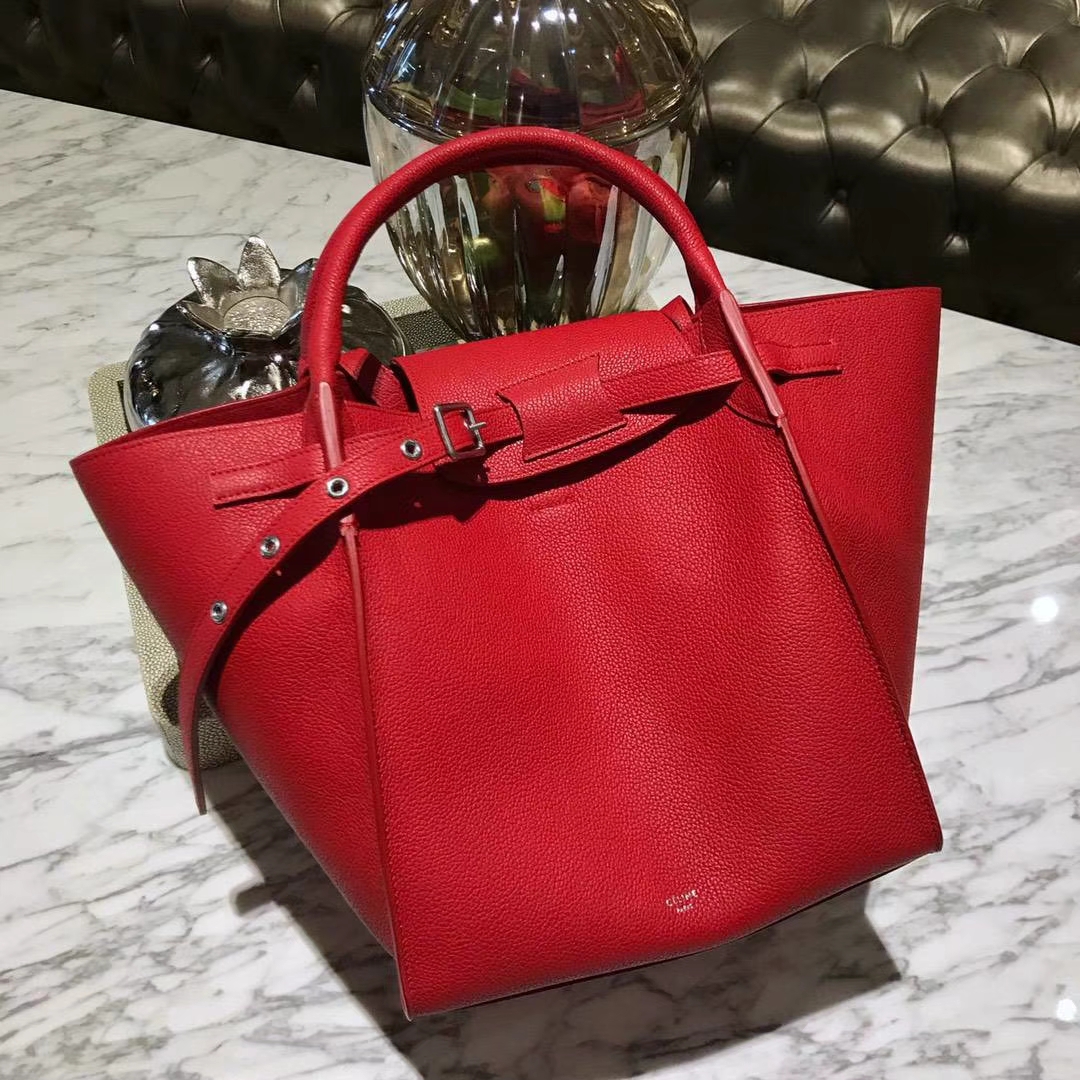 CÉLINE 购物袋 专柜同步发售 中号24cm 红色 进口荔枝纹牛皮